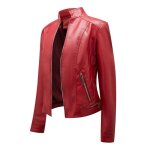 Veste en cuir pour femme - mobigarlan - xh295a - rouge - slim - capuche