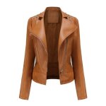 Veste en cuir pour femme - mobigarlan - xh297a7 - marron - slim - capuche - moto