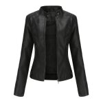 Veste en cuir pour femmes - mobigarlan - xhn60 - noir - slim fit - grande taille