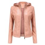 Veste en cuir pour femmes - mobigarlan - xhn64 - rose - slim - capuche - moto - grande taille