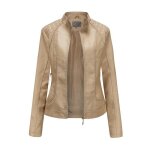 Veste en cuir pour femmes - veste en cuir pu à col montant atmosphere - marron clair Veste en cuir pour femmes - veste en cuir pu à col montant atmosphere - marron clair