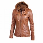 Veste en cuir pour femmes - vitata - automne - capuche - imitation pu - orange