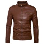 Veste en cuir pour homme - funmoon - automne hiver casual - marron - manches longues - stand zipper peo ...