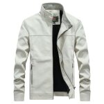 Veste en cuir pour homme - item - coupe normale - col montant - blanc - automne