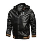 Veste en cuir pour homme - item - hiver chaud - capuche amovible - noir Veste en cuir pour homme - item - hiver chaud - capuche amovible - noir