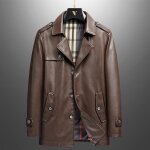 Veste en cuir homme marron - funmoon - coupe droit fit ville / casual - col tailleur - vtement dautomne ...