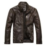 Veste en cuir pour hommes - mobigarlan - uni - caf - plus de velours - xh302a