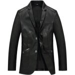 Veste cuir homme noir automne hiver slim pu cuir blazer de costume cuir homme 2 boutons bleu