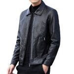 Veste en cuir pour hommes pu veste de moto veste en cuir coupe slim  col revers