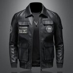 Veste en cuir pour hommes pu veste de moto noire veste en cuir coupe slim  revers zipps veste thermique ...