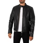 Veste en cuir schott joe pour homme - couleur noire - poches et poignets zipps