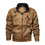 Veste en cuir - leoclotho - m - kaki - homme - poche poitrine