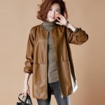 Veste en cuir mi - longue pour femme - vitata - marron - veste ample en cuir pu Veste en cuir mi - longue pour femme - vitata - marron - veste ample en cuir pu