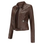 Veste en cuir - mobigarlan - blouson femme - slim - marron -  capuche
