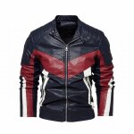 Veste de cuir veste de moto doublure en polaire pissage trois couleurs manteau chaud automne hiver