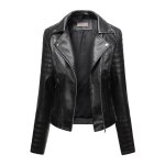 Veste en cuir pour moto femme - mobigarlan - bomber col montant - noir - grande taille