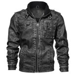 Veste cuir moto - mobigarlan - bomber col montant - homme - noir