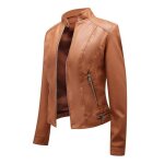 Veste en cuir pu pour femme - mobigarlan - slim fit - kaki - xh295a2