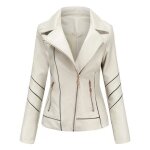 Veste en cuir pu pour femmes - mobigarlan - xhn62 - blanc - coupe slim - style moto