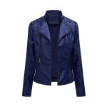 Veste en cuir pu femme slim fit grande fbcn79 bleu marine - mobigarlan - poches fonctionnelles - coupe ...