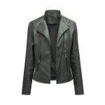 Veste en cuir pu femme slim fit grande fbcn79 vert - mobigarlan - coupe classique - poches fonctionnelles ...