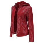 Veste en cuir pu rouge pour femmes avec capuche et doublure en velours - mobigarlan - xh547 - coupe classique ...