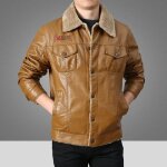 Veste en cuir thermique pour homme - funmoon - casual automne hiver - kaki marron