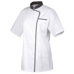 Veste de cuisine femme - robur - expression manches courtes - blanc / noir - grammage 210gr / m2 Veste de cuisine femme - robur - expression manches courtes - blanc / noir - grammage 210gr / m2