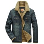Veste en denim polaire pour homme manteau en jean et chaud v�tements multi - poches bleu1