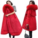 Veste dhiver en coton pour femme - vitata - peluche mi - longue  capuche - rouge - coupe - vent