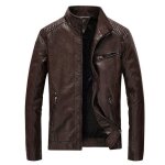 Veste dhiver en cuir - funmoon - mod�le casual - couleur marron - coupe - vent - tissu pu