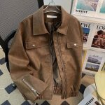 Veste dhiver en cuir pour hommes - funmoon - coupe - vent et velours - café Veste dhiver en cuir pour hommes - funmoon - coupe - vent et velours - café