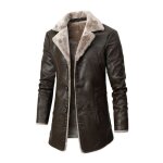 Veste dhiver en cuir pu homme streetwear décontracté long et Épais manteau brun Veste dhiver en cuir pu homme streetwear décontracté long et Épais manteau brun