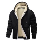 Veste dhiver pour homme à capuche doublée polaire - funmoon - couleur unie noire Veste dhiver pour homme à capuche doublée polaire - funmoon - couleur unie noire