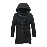 Veste dhiver longue rembourrée avec capuche pour homme coupe - vent Épaisse et chaude à la mode noir Veste dhiver longue rembourrée avec capuche pour homme coupe - vent Épaisse et chaude à la mode noir