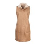 Veste doudoune mi - longue rversible femme ? camel & sherpa ? sans manches ? chic chaude& tendance ? ...
