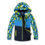 Veste enfant garon impermable coupe - vent  capuche bicolore imprime gomtrique doublee polaire - ...