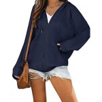 Veste femme  capuche lche automno casual manche longue couleur unie - bleu marine