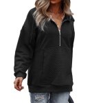 Veste femme casual couleur unie lâche col montant - noir Veste femme casual couleur unie lâche col montant - noir