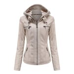 Veste femmeveste cuir pu femmejacket femme chapeau dtachableveste  col montant courte (s - 4xl) - beige ...