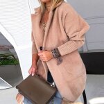 Veste femme funmoon - manteau chaud dhiver lapel hauts long - vtement - rose
