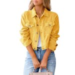 Veste femmes en jean uni fit grande v�tements xh428 jaune