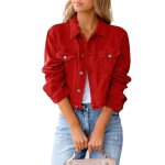 Veste femmes en jean uni fit grande vêtements xh428 rouge Veste femmes en jean uni fit grande vêtements xh428 rouge