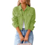 Veste femmes en jean uni fit grande v�tements xh428 vert
