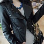 Veste femme motard manteau trench pu cuir zippé noir chic automne cool Veste femme motard manteau trench pu cuir zippé noir chic automne cool