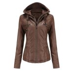 Veste femme en pu cuir avec capuche - mobigarlan - grande taille - caf - fbc172