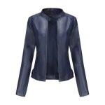 Veste femme en pu cuir - mobigarlan - slim - bleu marine