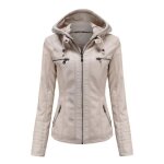 Veste femme uni  capuche blouson femmes en pu cuir grande vtements manteau fbc172 beige