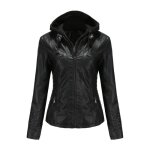 Veste femme en pu cuir  capuche - mobigarlan - noir 2 - fbc172bb