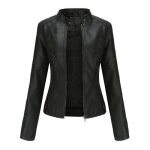 Veste femme en pu cuir - mobigarlan - noir - coupe classique - tissu lisse - fbc171